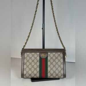 Authentic Gucci Ophidia GG Supreme Shoulder Bag on Gold Chain